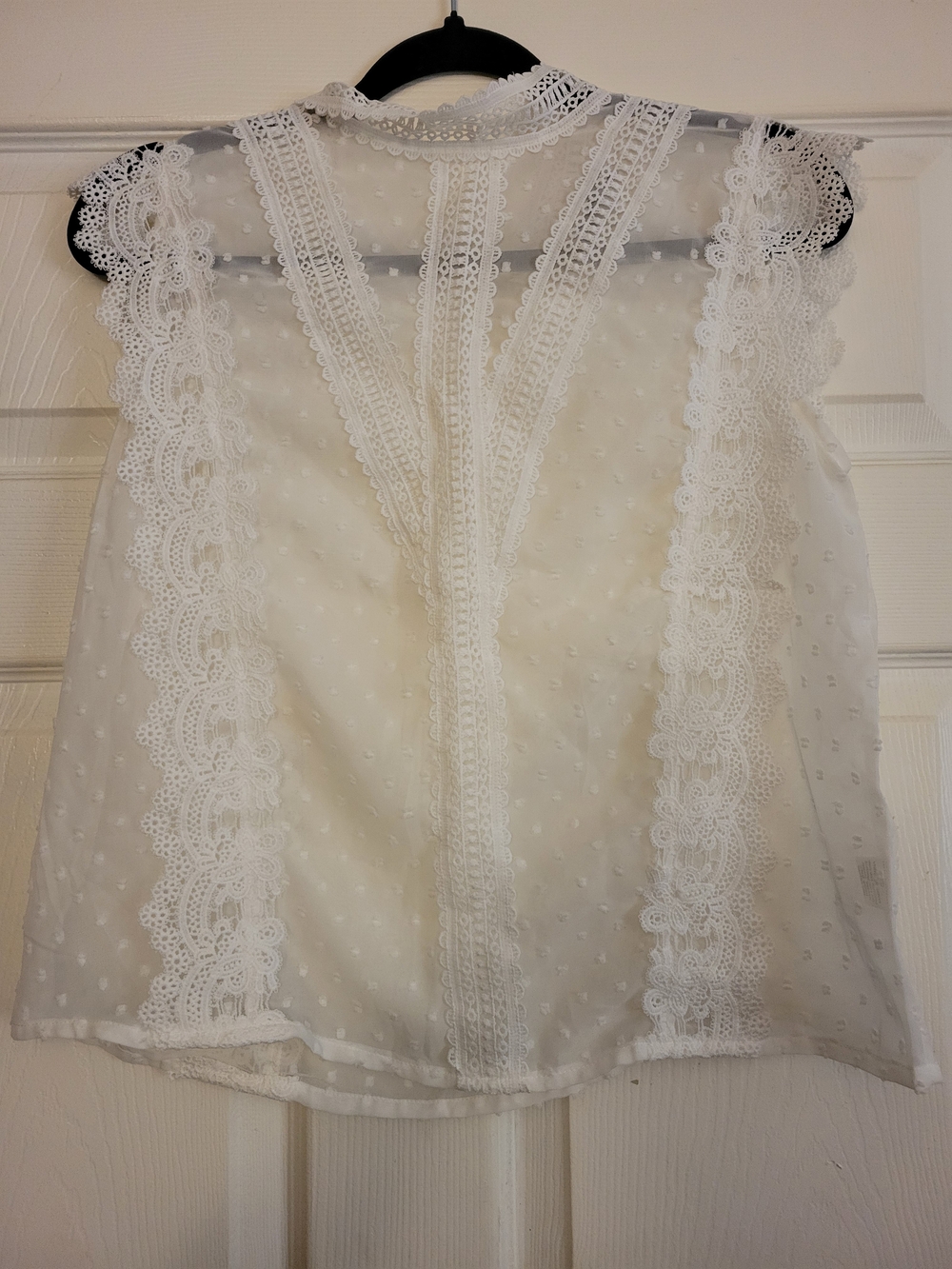 SHEIN White Sleeveless Lace Swiss Dot Blouse